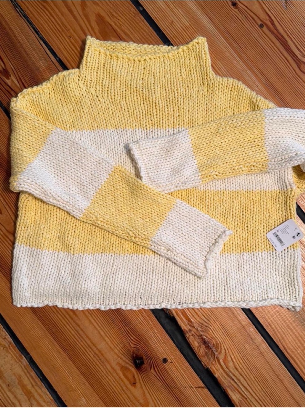 Striped Yellow and White Mock Turtleneck Sweater